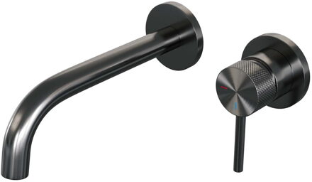 Brauer Gunmetal Carving Wastafelmengkraan inbouw - gebogen uitloop links - hendel lang smal carving- model A 1 - PVD - geborsteld gunmetal 5-GM-004-B6-65 Gunmetal geborsteld PVD (antraciet)