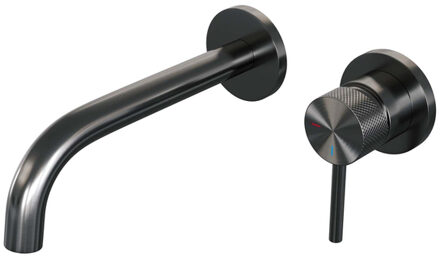 Brauer Gunmetal Carving Wastafelmengkraan inbouw - gebogen uitloop links - hendel lang smal carving- model A 1 - PVD - geborsteld gunmetal 5-GM-004-B6-65 Gunmetal geborsteld PVD (antraciet)