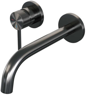 Brauer Gunmetal Carving Wastafelmengkraan inbouw - gebogen uitloop rechts - hendel lang smal carving- model A2 PVD - geborsteld gunmetal 5-GM-083-B6-65 Gunmetal geborsteld PVD (antraciet)