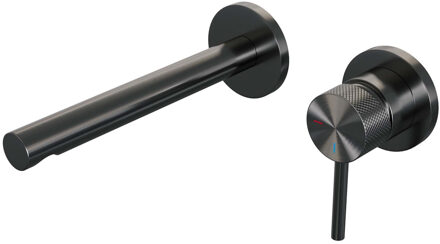 Brauer Gunmetal Carving Wastafelmengkraan inbouw - rechte uitloop links - hendel lang smal carving- model A 1 - PVD - geborsteld gunmetal 5-GM-004-S6-65 Gunmetal geborsteld PVD (antraciet)