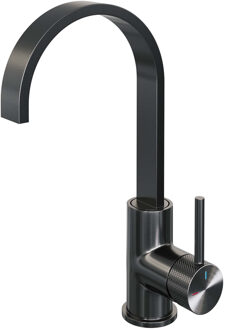 Brauer Gunmetal carving Wastafelmengkraan opbouw - hoog - draaibaar - platte uitloop - model a - PVD - geborsteld gunmetal 5-GM-003-S4 Gunmetal geborsteld PVD (antraciet)