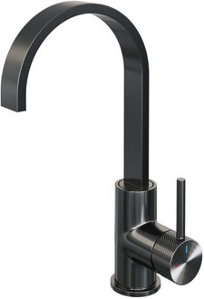 Brauer Gunmetal carving Wastafelmengkraan opbouw - hoog - draaibaar - platte uitloop - model a - PVD - geborsteld gunmetal 5-GM-003-S4 Gunmetal geborsteld PVD (antraciet)