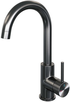 Brauer Gunmetal carving Wastafelmengkraan opbouw - hoog - draaibaar - ronde uitloop - model a - PVD - geborsteld gunmetal 5-GM-003-R4 Gunmetal geborsteld PVD (antraciet)