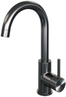 Brauer Gunmetal carving Wastafelmengkraan opbouw - hoog - draaibaar - ronde uitloop - model a - PVD - geborsteld gunmetal 5-GM-003-R4 Gunmetal geborsteld PVD (antraciet)