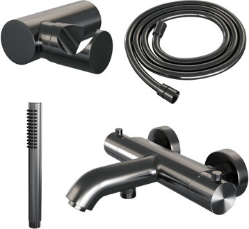 Brauer Gunmetal Edition Badkraan - douchegarnituur - handdouche staaf 1 stand - gladde knop - PVD - geborsteld gunmetal 5-GM-232 Gunmetal geborsteld PVD (antraciet)