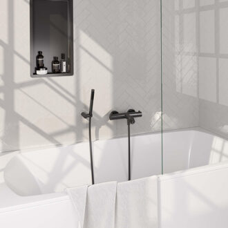 Brauer Gunmetal Edition Badkraan - douchegarnituur - handdouche staaf 1 stand - gladde knop - PVD - geborsteld gunmetal 5-GM-232 Gunmetal geborsteld PVD (antraciet)