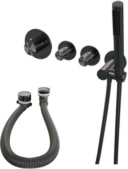 Brauer Gunmetal Edition Badkraan inbouw - douchegarnituur - 3 gladde knoppen - handdouche staaf 1 stand - PVD- geborsteld gunmetal 5-GM-046 Gunmetal geborsteld PVD (antraciet)