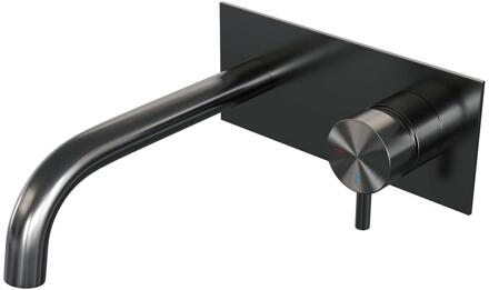 Brauer Gunmetal Edition Inbouw Wastafelmengkraan met Gebogen Uitloop en Afdekplaat Model B1 Gunmetal Geborsteld PVD