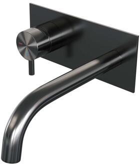 Brauer Gunmetal Edition Inbouw Wastafelmengkraan met Gebogen Uitloop en Afdekplaat Model B2 Gunmetal Geborsteld PVD