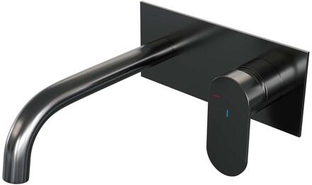 Brauer Gunmetal Edition Inbouw Wastafelmengkraan met Gebogen Uitloop en Afdekplaat Model C1 Gunmetal Geborsteld PVD