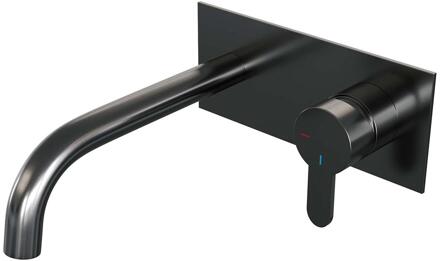 Brauer Gunmetal Edition Inbouw Wastafelmengkraan met Gebogen Uitloop en Afdekplaat Model D1 Gunmetal Geborsteld PVD