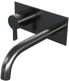 Brauer Gunmetal Edition Inbouw Wastafelmengkraan met Gebogen Uitloop en Afdekplaat Model E2 Gunmetal Geborsteld PVD
