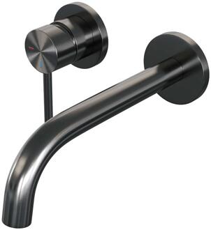 Brauer Gunmetal Edition Inbouw Wastafelmengkraan met Gebogen Uitloop en Rozetten Model A2 Gunmetal Geborsteld PVD