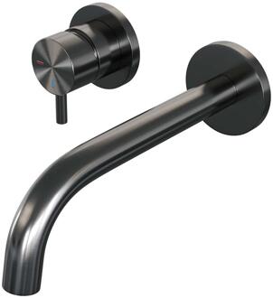 Brauer Gunmetal Edition Inbouw Wastafelmengkraan met Gebogen Uitloop en Rozetten Model B2 Gunmetal Geborsteld PVD