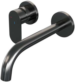 Brauer Gunmetal Edition Inbouw Wastafelmengkraan met Gebogen Uitloop en Rozetten Model C2 Gunmetal Geborsteld PVD