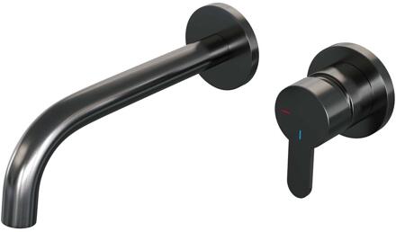 Brauer Gunmetal Edition Inbouw Wastafelmengkraan met Gebogen Uitloop en Rozetten Model D1 Gunmetal Geborsteld PVD