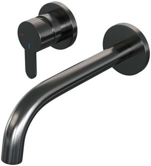 Brauer Gunmetal Edition Inbouw Wastafelmengkraan met Gebogen Uitloop en Rozetten Model D2 Gunmetal Geborsteld PVD