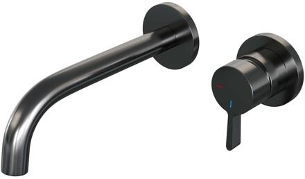 Brauer Gunmetal Edition Inbouw Wastafelmengkraan met Gebogen Uitloop en Rozetten Model E1 Gunmetal Geborsteld PVD