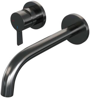 Brauer Gunmetal Edition Inbouw Wastafelmengkraan met Gebogen Uitloop en Rozetten Model E2 Gunmetal Geborsteld PVD