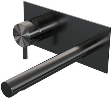 Brauer Gunmetal Edition Inbouw Wastafelmengkraan met Rechte Uitloop en Afdekplaat Model B2 Gunmetal Geborsteld PVD