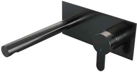 Brauer Gunmetal Edition Inbouw Wastafelmengkraan met Rechte Uitloop en Afdekplaat Model D1 Gunmetal Geborsteld PVD