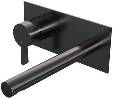 Brauer Gunmetal Edition Inbouw Wastafelmengkraan met Rechte Uitloop en Afdekplaat Model E2 Gunmetal Geborsteld PVD