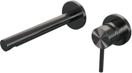 Brauer Gunmetal Edition Inbouw Wastafelmengkraan met Rechte Uitloop en Rozetten Model A1 Gunmetal Geborsteld PVD