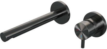 Brauer Gunmetal Edition Inbouw Wastafelmengkraan met Rechte Uitloop en Rozetten Model B1 Gunmetal Geborsteld PVD