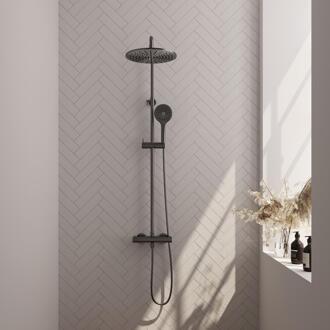 Brauer Gunmetal Edition Opbouw Thermostatische Regendoucheset - Hoofddouche 30 cm - Handdouche 3 Standen - Doucheslang - Gunmetal Geborsteld Pvd