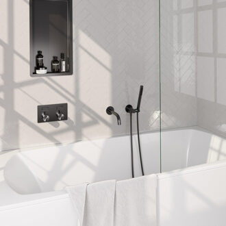 Brauer gunmetal Edition thermostatische inbouw badkraan - drukknoppen SET 03 - uitloop - staaf handdouche - doucheslang - wandaansluitbocht - gunmetal geborsteld PVD 5-GM-210 Gunmetal geborsteld (antraciet)