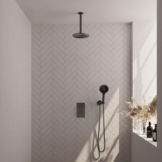 Brauer Gunmetal Edition Thermostatische Regendoucheset Inbouw - Hoofddouche 20 cm - 3 Weg - Handdouche 3 Standen - Doucheslang - Wandaansluitbocht - Gunmetal