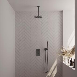 Brauer Gunmetal Edition Thermostatische Regendoucheset Inbouw - Hoofddouche 20 cm - 3 Weg - Handdouche Staaf - Doucheslang - Wandaansluitbocht - Gunmetal