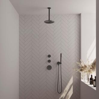 Brauer Gunmetal Edition Thermostatische Regendoucheset Inbouw - Hoofddouche 20 cm - Handdouche Staaf - Doucheslang - Wandaansluitbocht - Gunmetal