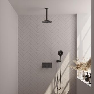 Brauer Gunmetal Edition Thermostatische Regendoucheset Inbouw - Hoofddouche 20 cm - Met Drukknoppen - Handdouche 3 Standen - Doucheslang - Wandaansluitbocht - Gunmetal