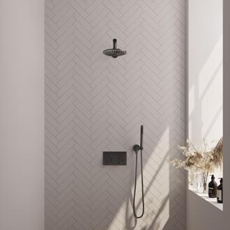 Brauer Gunmetal Edition Thermostatische Regendoucheset Inbouw - Hoofddouche 20 cm - Rechte Wandarm - Met Drukknoppen - Handdouche Staaf - Doucheslang - Wandaansluitbocht - Gunmetal