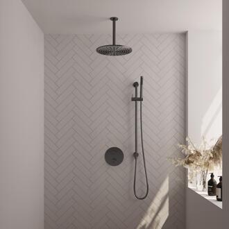 Brauer Gunmetal Edition Thermostatische Regendoucheset Inbouw - Hoofddouche 30 cm - 3 Weg - Handdouche Rond - Doucheslang - Geintegreerde Glijstang - Gunmetal