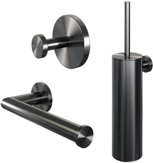 Brauer Gunmetal Edition Toilet Accessoireset - 3-delig - PVD - geborsteld gunmetal 5-GM-323 Gunmetal geborsteld (antraciet)