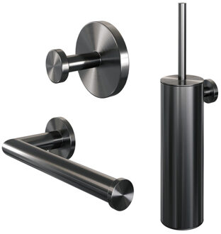Brauer Gunmetal Edition Toilet Accessoireset - 3-delig - PVD - geborsteld gunmetal 5-GM-323 Gunmetal geborsteld (antraciet)