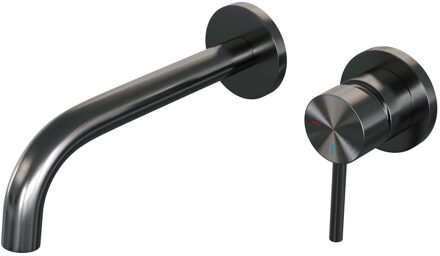 Brauer Gunmetal Edition Wastafelmengkraan inbouw - gebogen uitloop links - hendel lang smal - model A 1 - PVD - geborsteld gunmetal 5-GM-004 Gunmetal geborsteld PVD (antraciet)