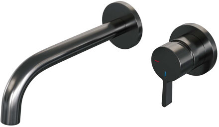 Brauer Gunmetal Edition Wastafelmengkraan inbouw - gebogen uitloop links - hendel middel dik - model E 1 - PVD - geborsteld gunmetal 5-GM-004-B1-65 Gunmetal geborsteld PVD (antraciet)