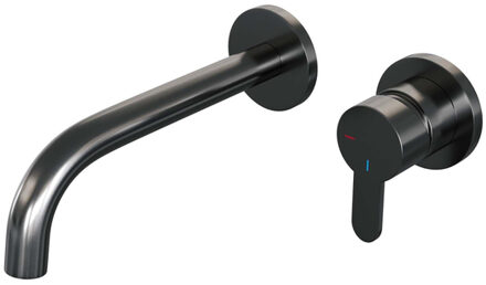 Brauer Gunmetal Edition Wastafelmengkraan inbouw - gebogen uitloop links - hendel plat smal - model D 1 - PVD - geborsteld gunmetal 5-GM-004-B4-65 Gunmetal geborsteld PVD (antraciet)