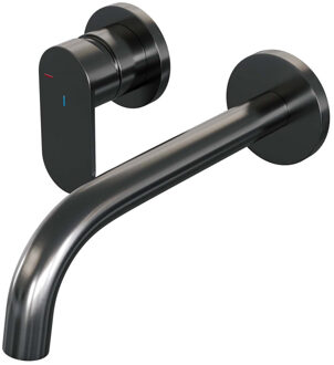 Brauer Gunmetal Edition Wastafelmengkraan inbouw - gebogen uitloop rechts - hendel breed plat - model C2 PVD - geborsteld gunmetal 5-GM-083-B3-65 Gunmetal geborsteld PVD (antraciet)