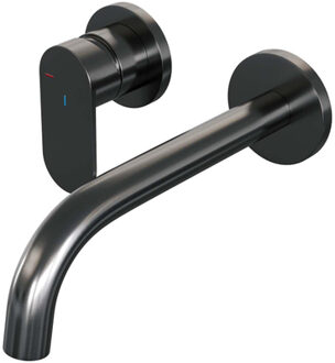 Brauer Gunmetal Edition Wastafelmengkraan inbouw - gebogen uitloop rechts - hendel breed plat - model C2 PVD - geborsteld gunmetal 5-GM-083-B3-65 Gunmetal geborsteld PVD (antraciet)