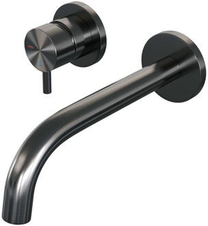 Brauer Gunmetal Edition Wastafelmengkraan inbouw - gebogen uitloop rechts - hendel kort smal - model B2 PVD - geborsteld gunmetal 5-GM-083-B5-65 Gunmetal geborsteld PVD (antraciet)