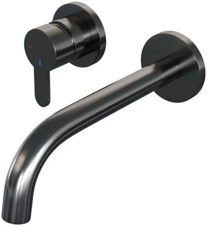 Brauer Gunmetal Edition Wastafelmengkraan inbouw - gebogen uitloop rechts - hendel plat smal - model D2 PVD - geborsteld gunmetal 5-GM-083-B4-65 Gunmetal geborsteld PVD (antraciet)