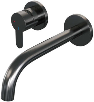 Brauer Gunmetal Edition Wastafelmengkraan inbouw - gebogen uitloop rechts - hendel plat smal - model D2 PVD - geborsteld gunmetal 5-GM-083-B4-65 Gunmetal geborsteld PVD (antraciet)