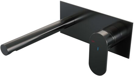 Brauer Gunmetal Edition Wastafelmengkraan inbouw - rechte uitloop links - hendel breed plat - afdekplaat - model C 1 - PVD - geborsteld gunmetal 5-GM-004-S3 Gunmetal geborsteld PVD (antraciet)