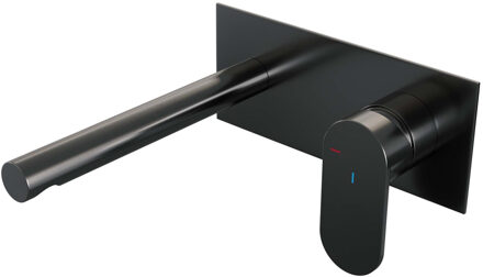 Brauer Gunmetal Edition Wastafelmengkraan inbouw - rechte uitloop links - hendel breed plat - afdekplaat - model C 1 - PVD - geborsteld gunmetal 5-GM-004-S3 Gunmetal geborsteld PVD (antraciet)