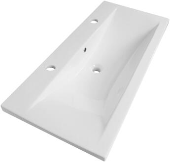 Brauer Halo Wastafel - 100 cm - met 1 Spoelbak en 2 Kraangaten - Keramiek Hoogglans Wit