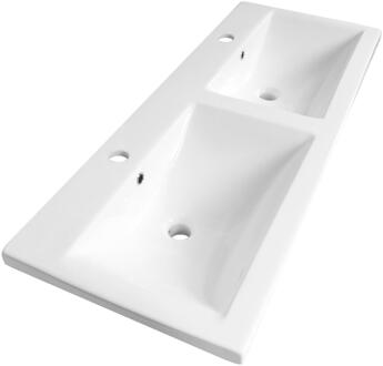 Brauer Halo Wastafel - 120 cm - met 2 Spoelbakken en 2 Kraangaten - Keramiek Hoogglans Wit